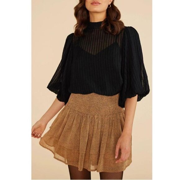 MinkPink Luca Mini Skirt Leopard Metallic Brown Black NEW - Picture 1 of 9